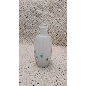 Vintage White Opaline Millefiori Art Glass Perfume Bottle Vase with Stopper